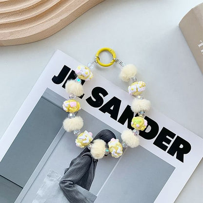 Bead Heart Phone Strap Pom
