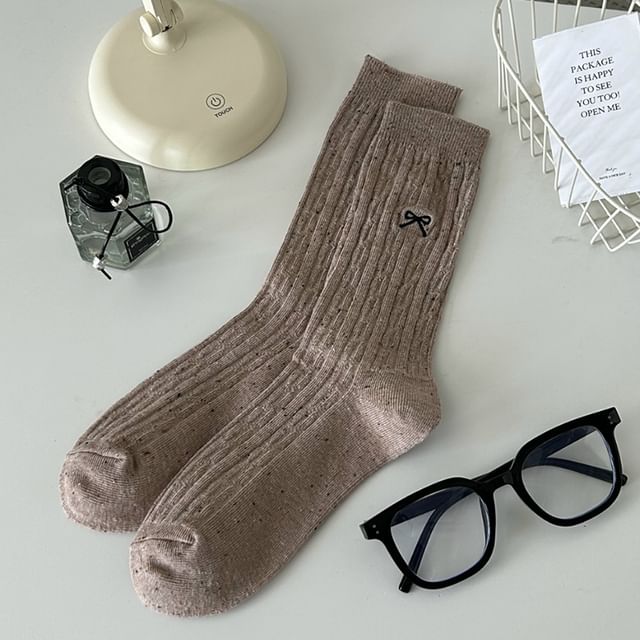 Bow Embroidered Crew Socks