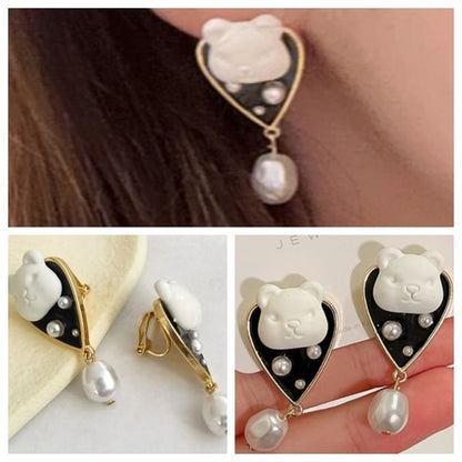 Bear Pearl Earring Alloy Drop Faux