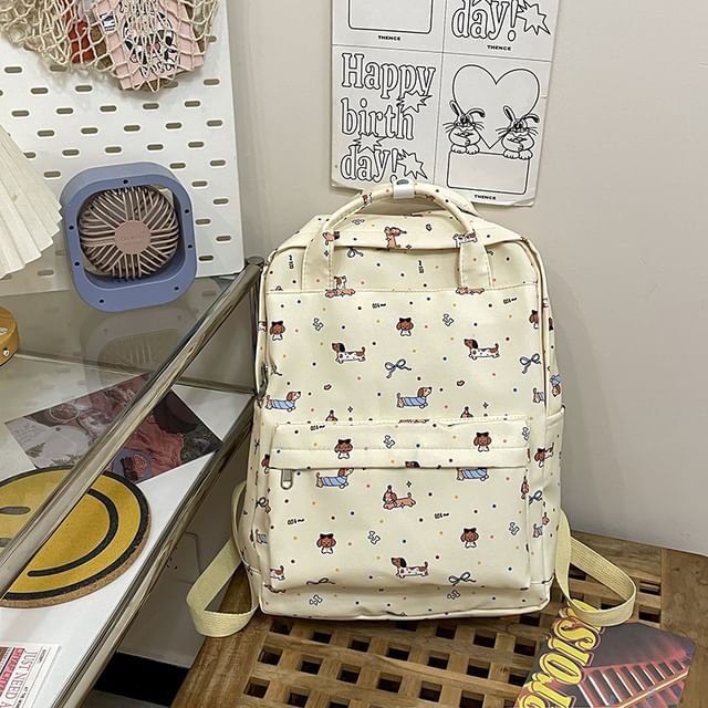 Cartoon Print Top Handle Nylon Backpack