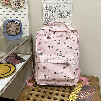 Cartoon Print Top Handle Nylon Backpack