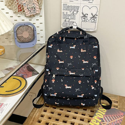 Cartoon Print Top Handle Nylon Backpack