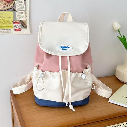 Flap Drawstring Panel Nylon Backpack