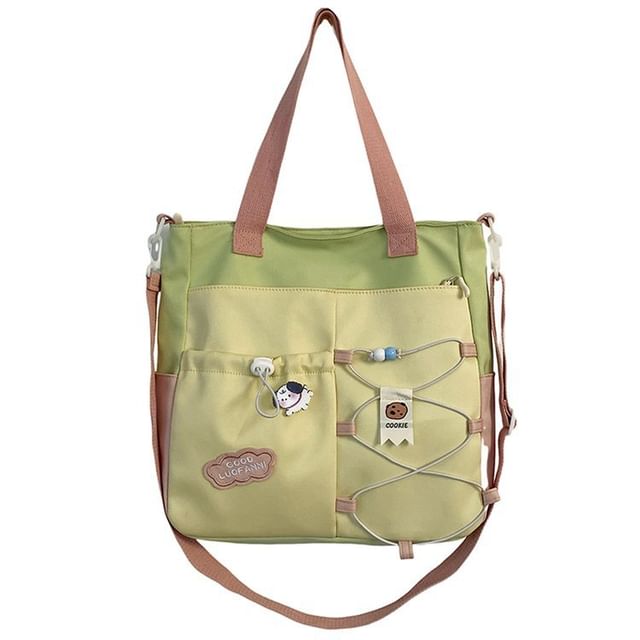 Color Block Drawstring Crossbody Tote Bag