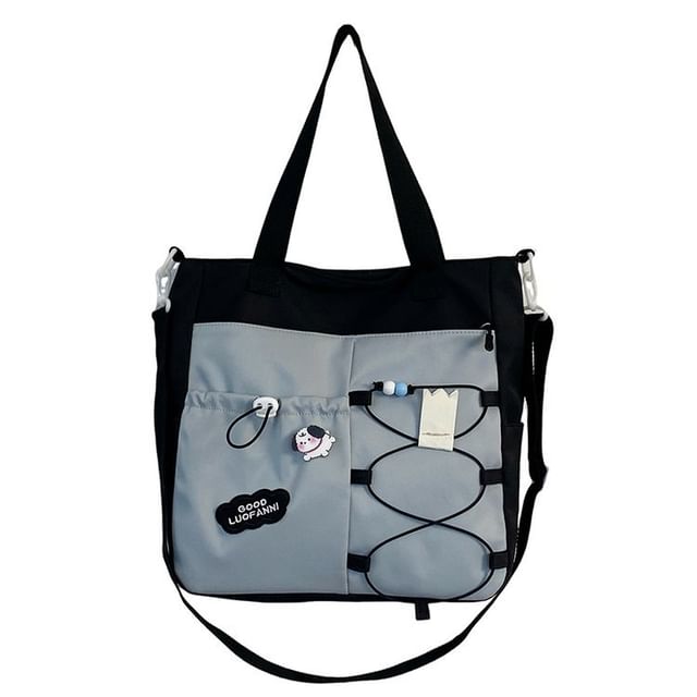 Color Block Drawstring Crossbody Tote Bag