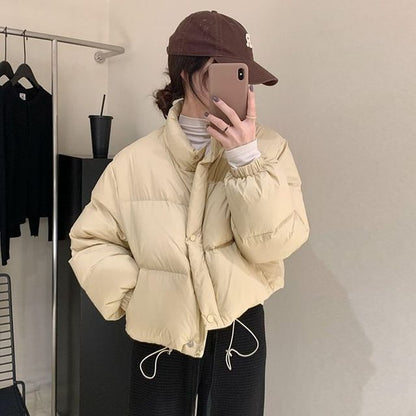 High Neck Plain Zip-Up Puffer Jacket