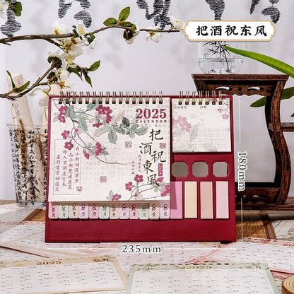 Chinese Painting Desktop Calendar 2025 with Index Tab Sticky Notes