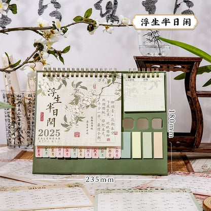 Chinese Painting Desktop Calendar 2025 with Index Tab Sticky Notes