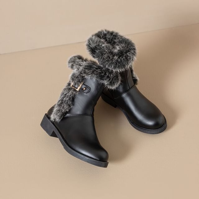 Boots Buckled Short Faux Fur