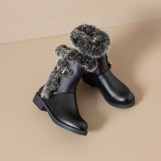 Boots Buckled Short Faux Fur
