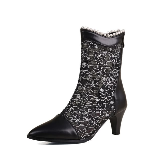 Lace Short Boots Heel Block