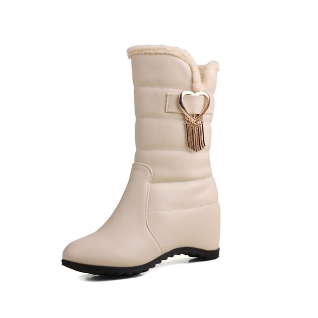 Heel Boots Heart Buckle Wedge Snow Short