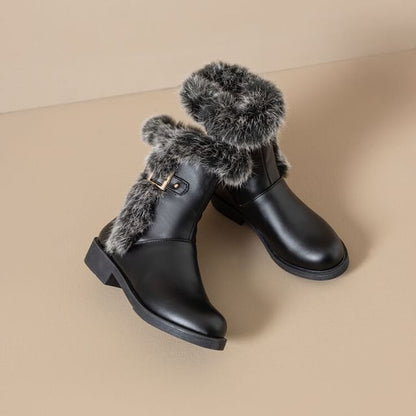 Boots Buckled Short Faux Fur