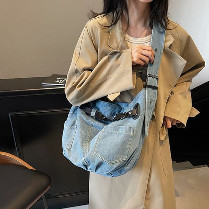 Denim Buckled Bag Washed Crossbody