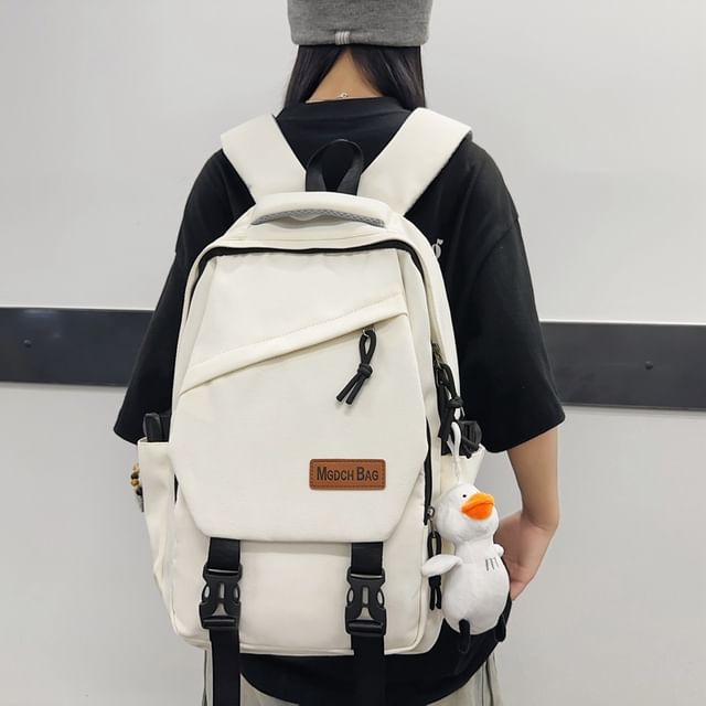 Set Nylon Plain Bag Laptop Buckled Charm Backpack /