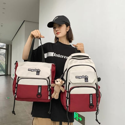 / Charm Tone Laptop Two Set Bag Lettering Nylon Print Tote Backpack