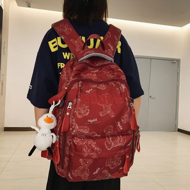 Nylon Set Backpack Applique Laptop / Bag Tote Bear Charm Lettering Print