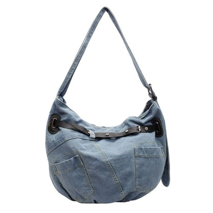 Denim Buckled Bag Washed Crossbody