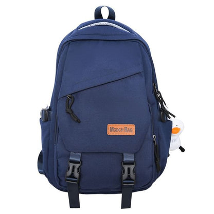 Set Nylon Plain Bag Laptop Buckled Charm Backpack /