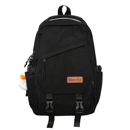 Set Nylon Plain Bag Laptop Buckled Charm Backpack /