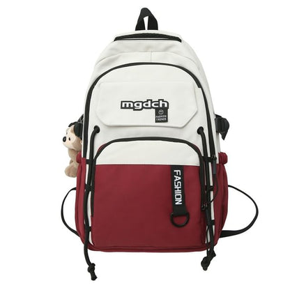 / Charm Tone Laptop Two Set Bag Lettering Nylon Print Tote Backpack