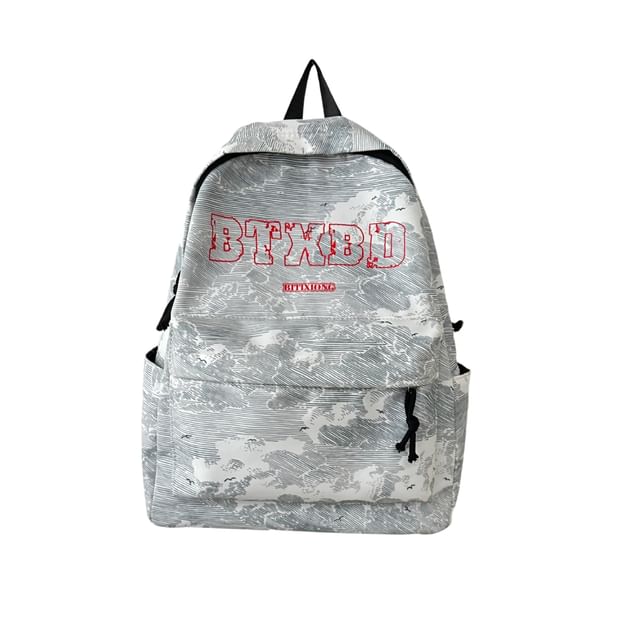 Backpack Print Lettering Charm Bag Laptop Nylon / Set