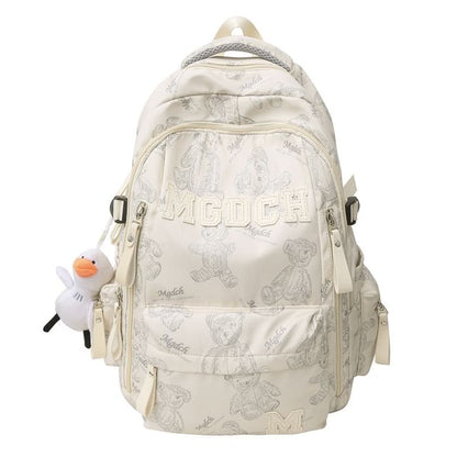 Nylon Set Backpack Applique Laptop / Bag Tote Bear Charm Lettering Print