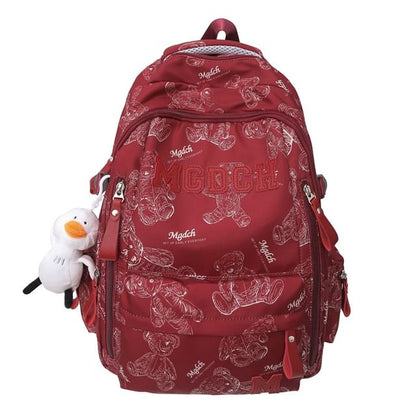 Nylon Set Backpack Applique Laptop / Bag Tote Bear Charm Lettering Print
