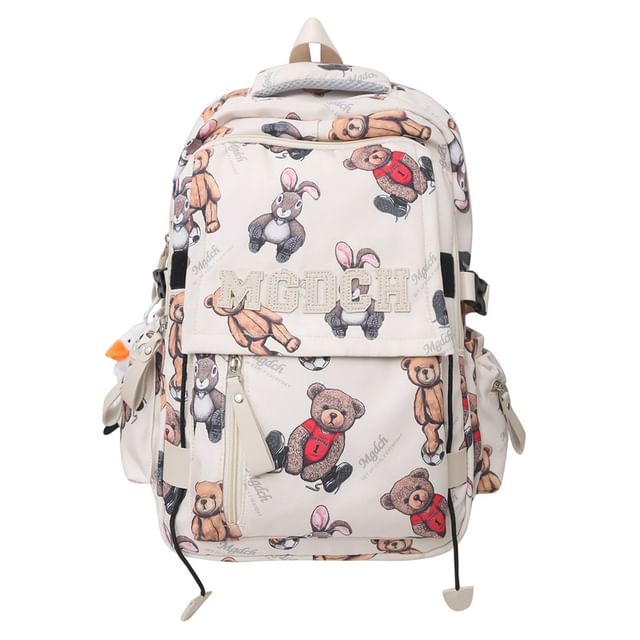 Bear Charm Lettering Nylon Tote Bag Applique Set Print Backpack / Laptop