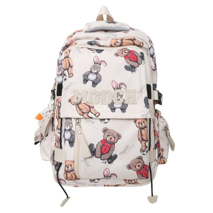 Bear Charm Lettering Nylon Tote Bag Applique Set Print Backpack / Laptop