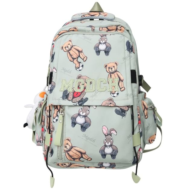 Bear Charm Lettering Nylon Tote Bag Applique Set Print Backpack / Laptop