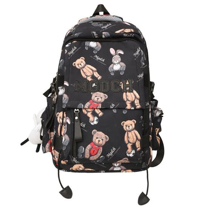 Bear Charm Lettering Nylon Tote Bag Applique Set Print Backpack / Laptop