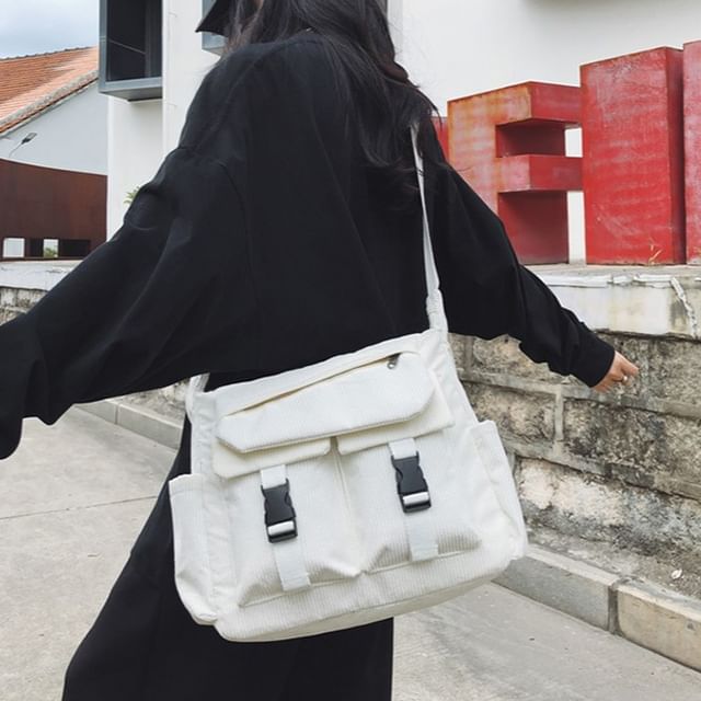 Plain Corduroy Messenger Bag