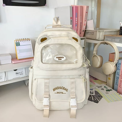 Ear Accent Embroidered PVC Panel Nylon Backpack