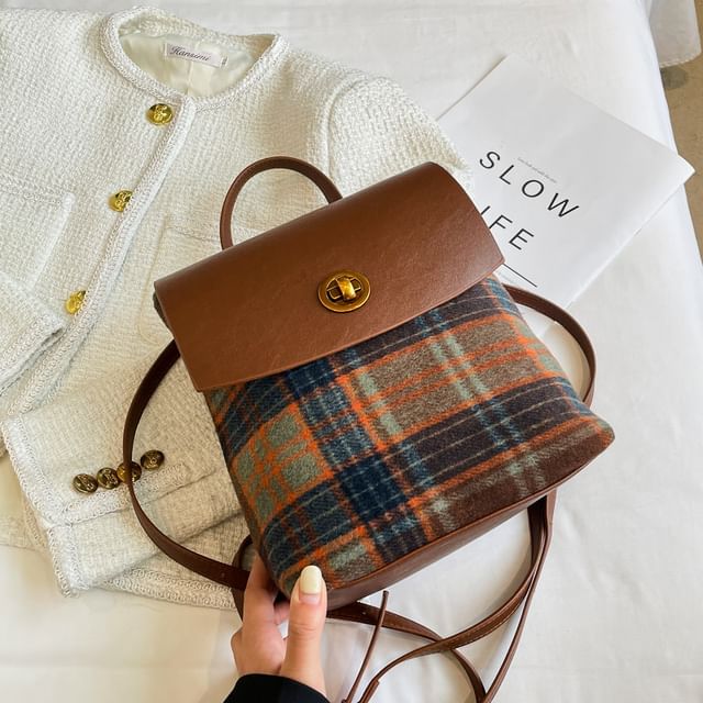 Plaid Flap Backpack