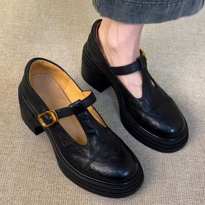 Mary T-Strap Plain Shoes Jane Leather Faux Platform