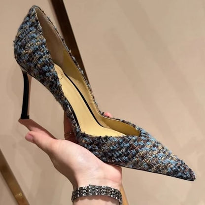 Pumps Sequin Pointed Tweed Stiletto Toe