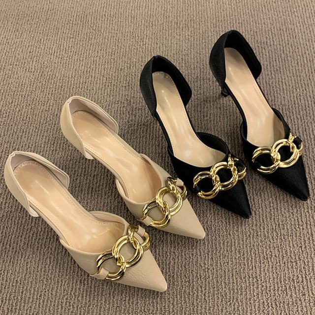 Chained Pumps Toe Stiletto Pointed D'Orsay