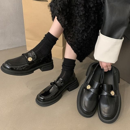 Loafers Faux Accent Metal Platform Leather