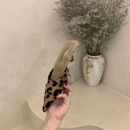 Mules Kitten Heel Pointed Toe Fleece-Lined