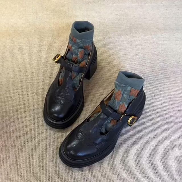 Mary T-Strap Plain Shoes Jane Leather Faux Platform