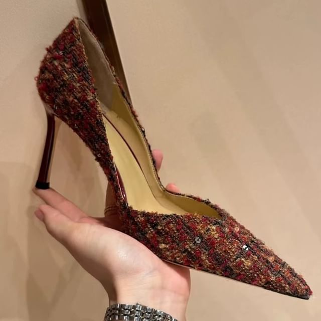 Pumps Sequin Pointed Tweed Stiletto Toe