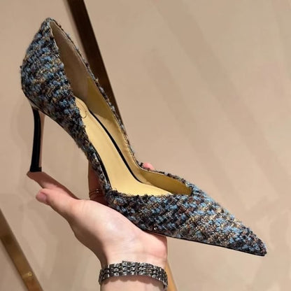 Pumps Sequin Pointed Tweed Stiletto Toe