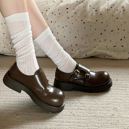 Shoes Faux Leather Platform Plain Monk Strap