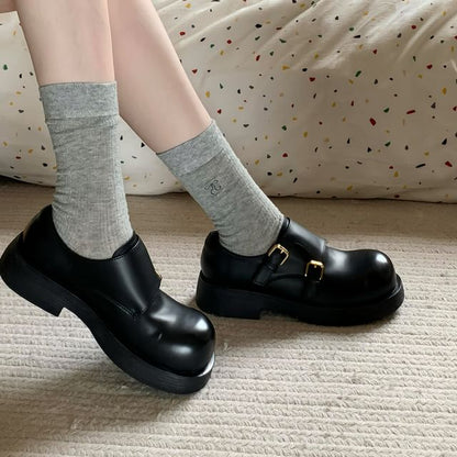 Shoes Faux Leather Platform Plain Monk Strap