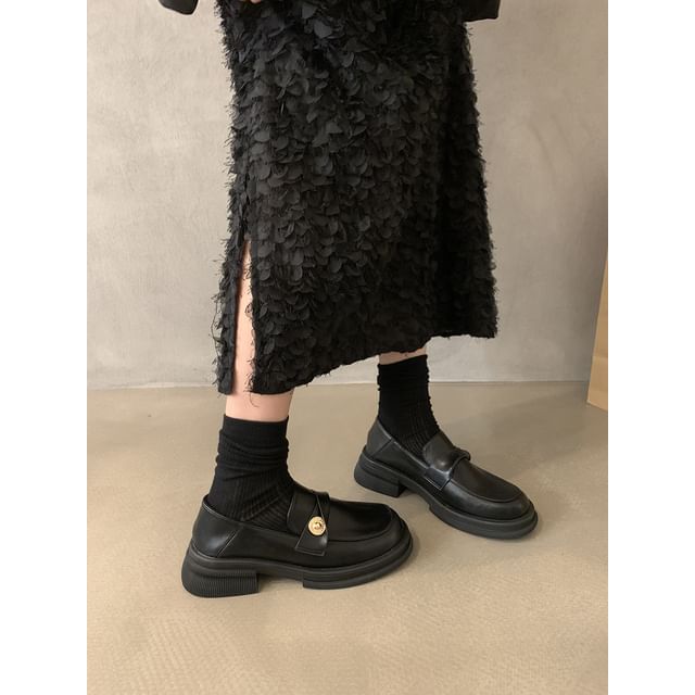 Loafers Faux Accent Metal Platform Leather