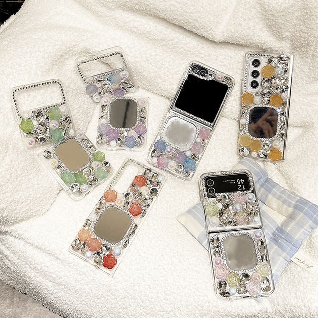 Rhinestone Case Mirrored Phone Rose