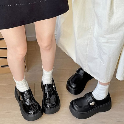 Platform Faux Loafers Heart Accent Leather