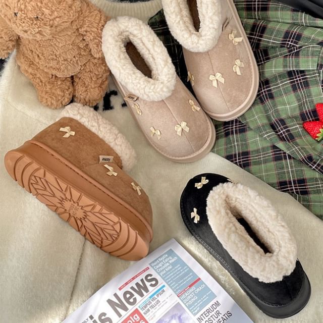 Boots Fleece-Lined Platform Bow Short Snow