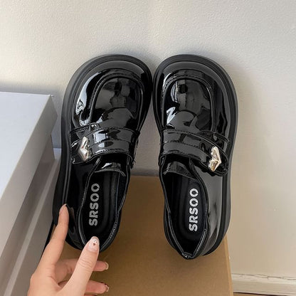 Platform Faux Loafers Heart Accent Leather